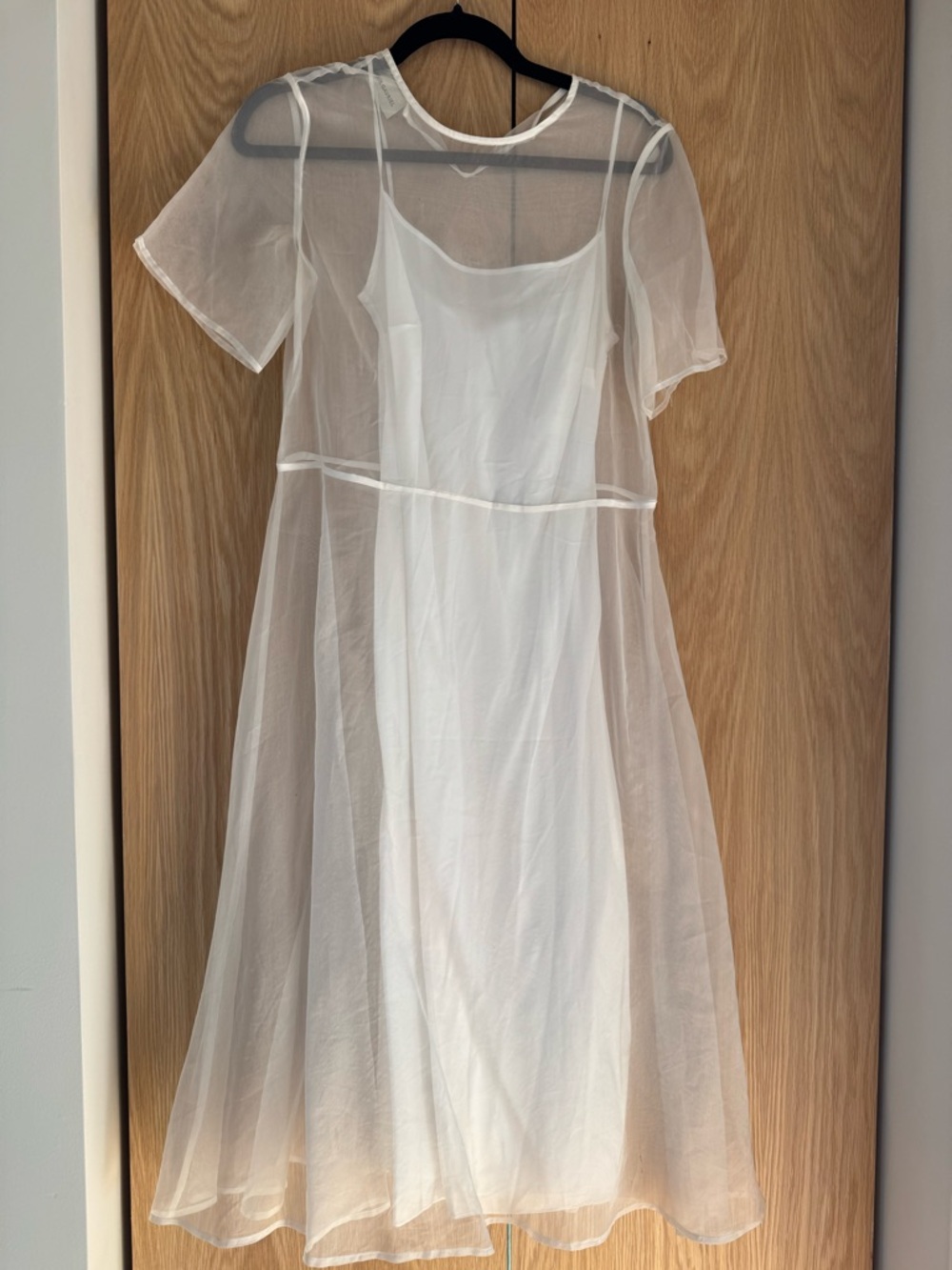 Mansur Gavriel White Sheer Midi Dress with Slip - Picture 5 of 10